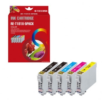 Set of 5 Compatible Epson 18XL Daisy (T1816) High Yield Black Cyan Magenta & Yellow Inkjet Cartridges